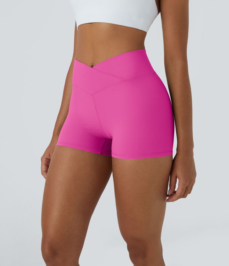 SoftlyZero™ High Waisted Crossover Plain Yoga Biker Shorts 3''-UPF50+