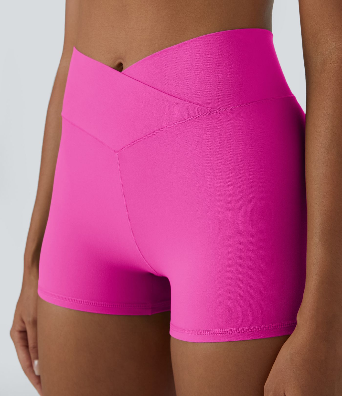 SoftlyZero™ High Waisted Crossover Plain Yoga Biker Shorts 3''-UPF50+