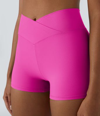SoftlyZero™ High Waisted Crossover Plain Yoga Biker Shorts 3''-UPF50+