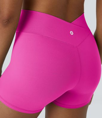 SoftlyZero™ High Waisted Crossover Plain Yoga Biker Shorts 3''-UPF50+