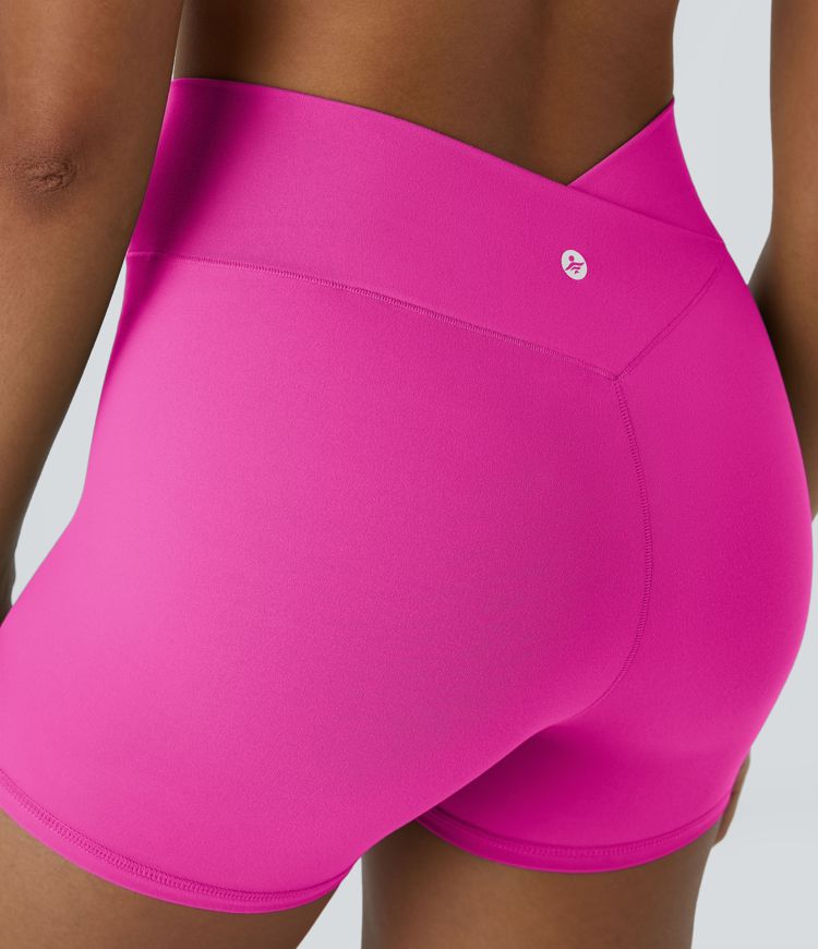 SoftlyZero™ High Waisted Crossover Plain Yoga Biker Shorts 3''-UPF50+