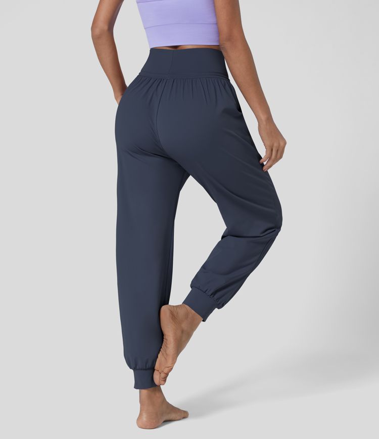 Joggers casuales con cordón de alta cintura plisados con bolsillo lateral y longitud de tobillo