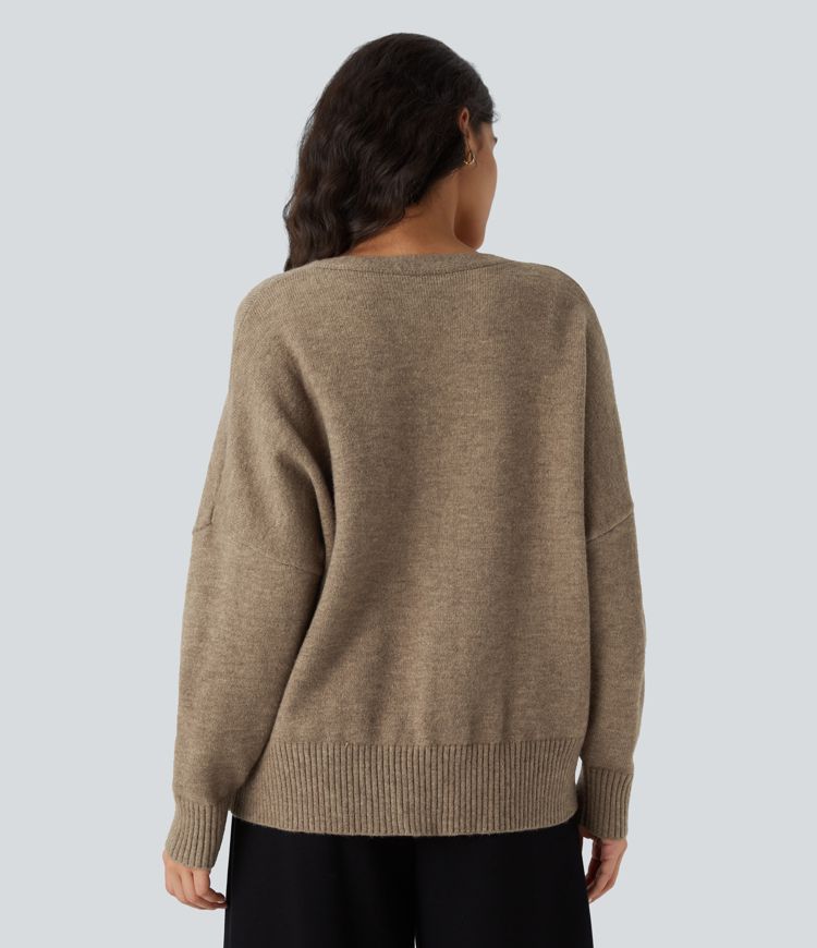 Cárdigan oficina gran tamaño botón manga larga hombro caído cuello V