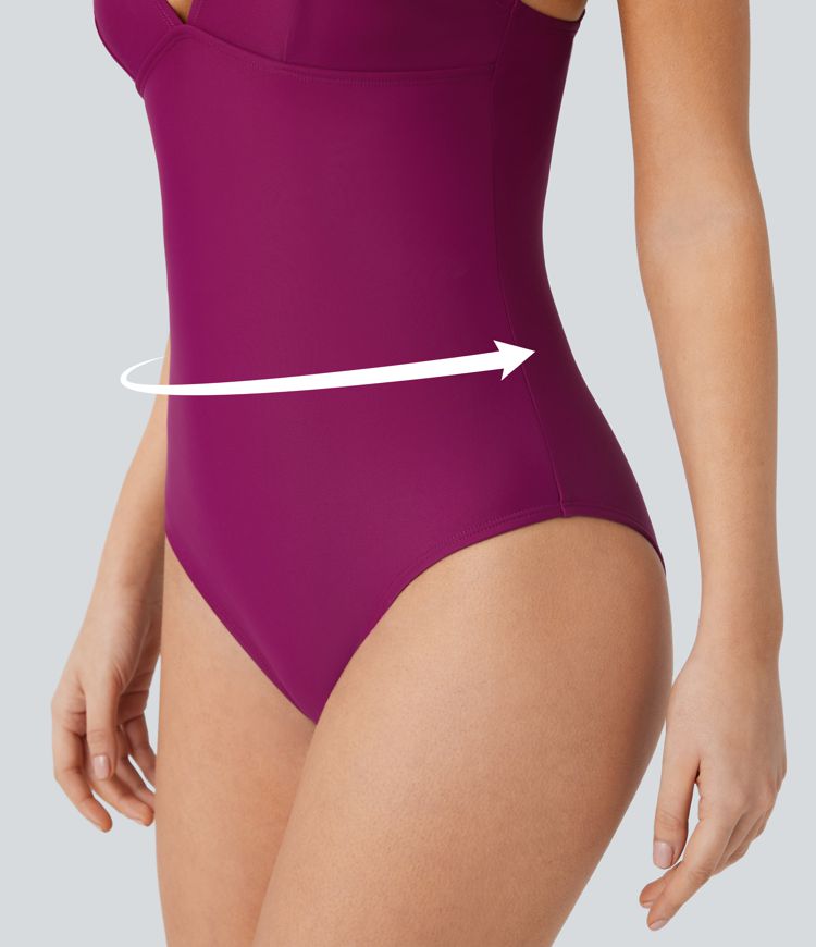 Deep V Neck Backless Adjustable Straps Tummy Control One Piece Swimsuit