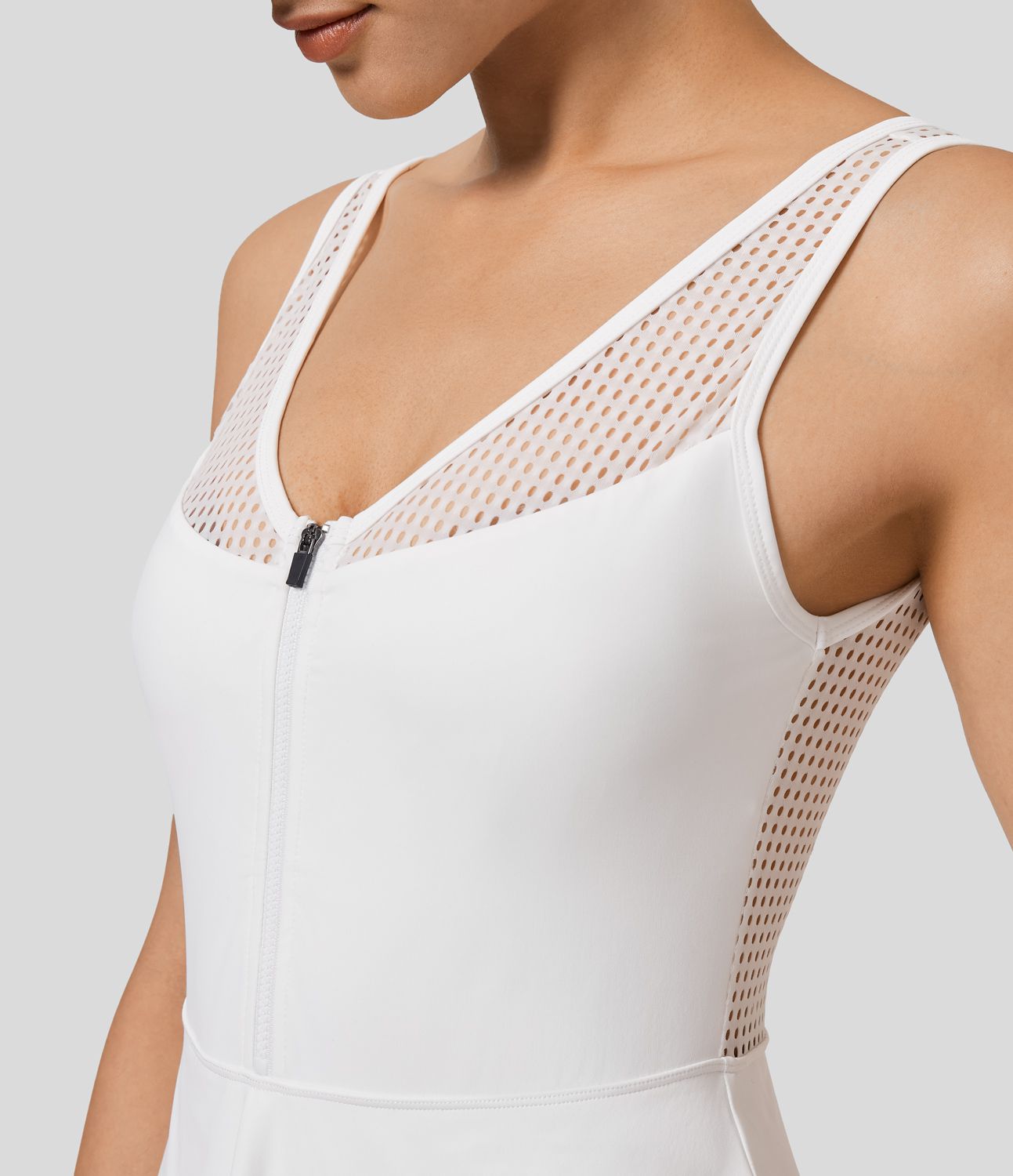 Mini Vestido Softlyzero™ QuickDry tenis secado rápido cuello V sin manga cremallera sin espalda malla contrastante bolsillo lateral 2 en 1