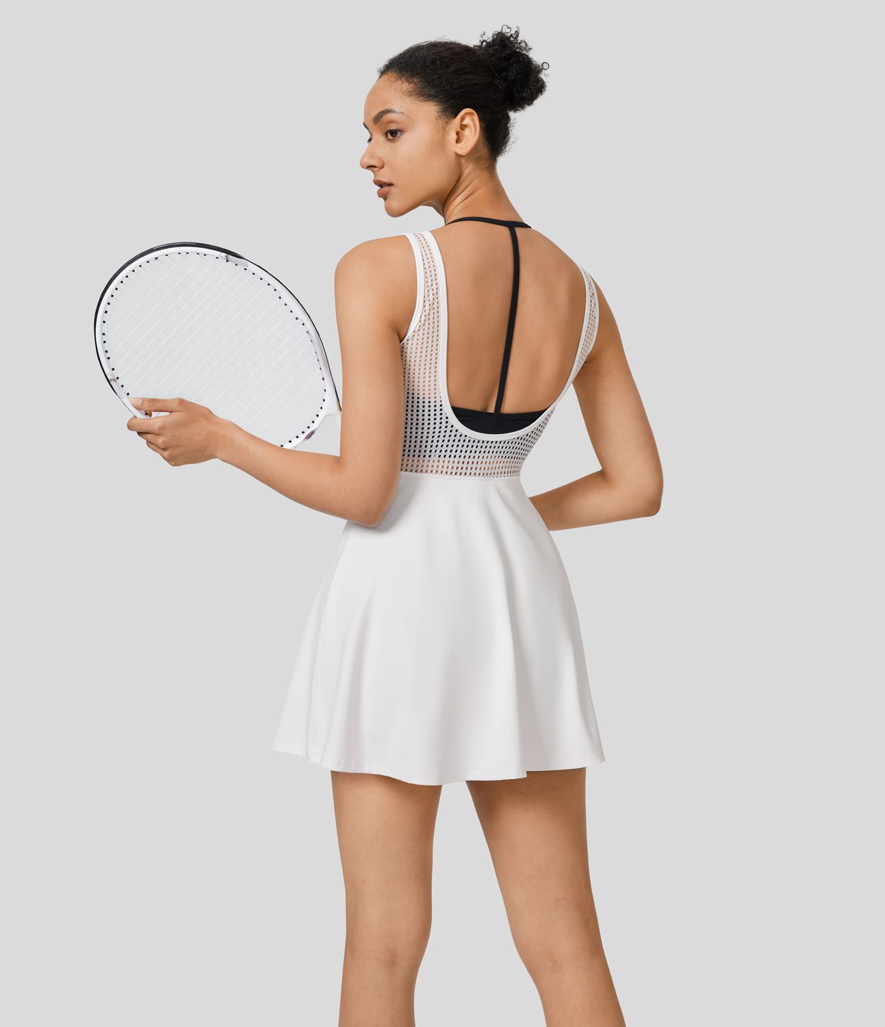 Mini Vestido Softlyzero™ QuickDry tenis secado rápido cuello V sin manga cremallera sin espalda malla contrastante bolsillo lateral 2 en 1