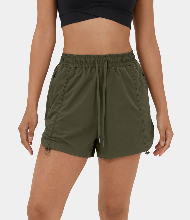 Women’s Mid Rise Drawstring Side Zip Pocket Casual Shorts 3" HALARA