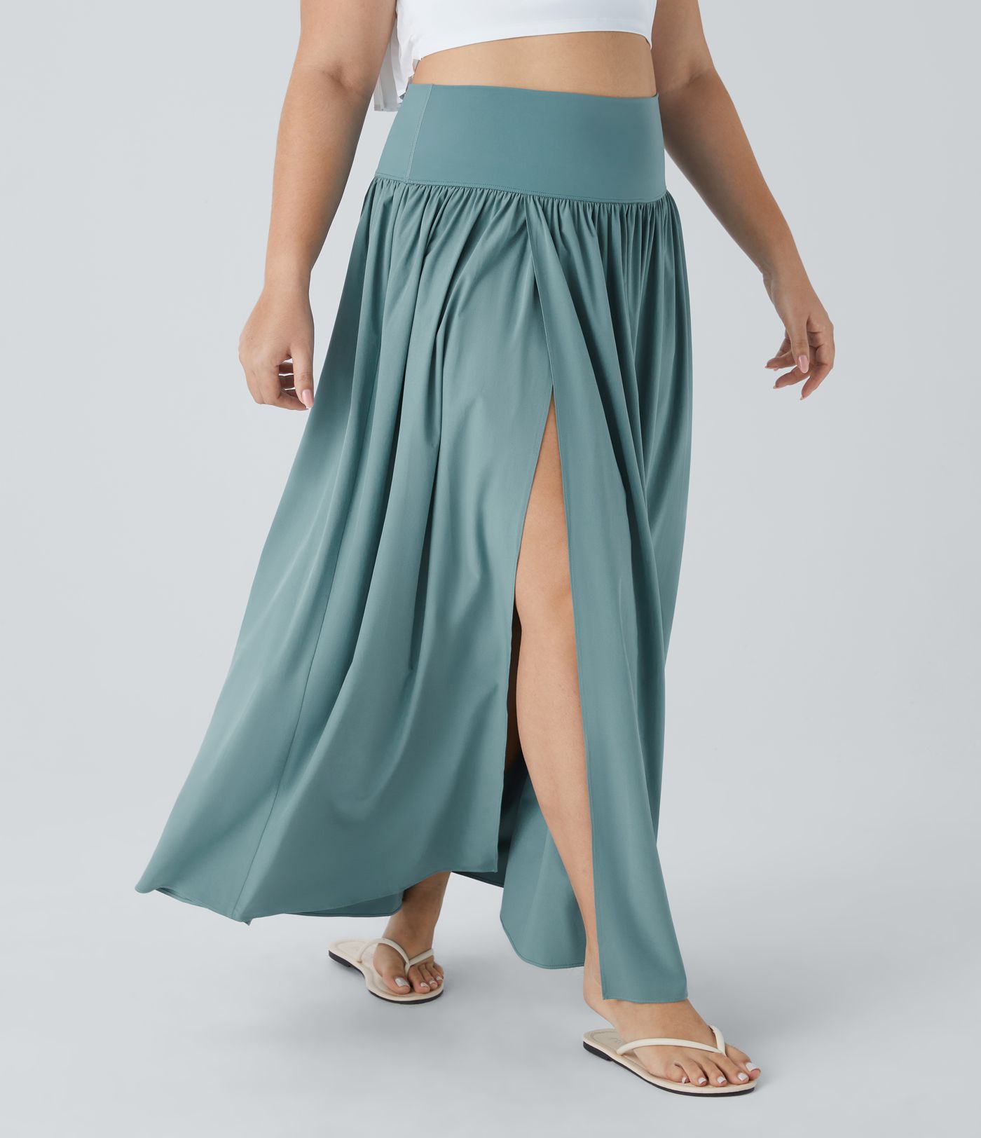 Breezeful™ Jupe Maxi Casual Grande Taille 2-en-1 à Taille Haute Plis et Fente à Séchage Rapide et Fluide