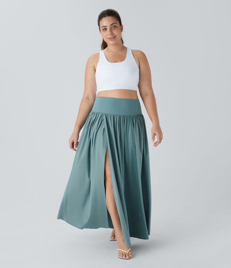 Falda maxi Breezeful™ tiro alto plisada dividida 2 en 1 fluida secado rápido talla grande