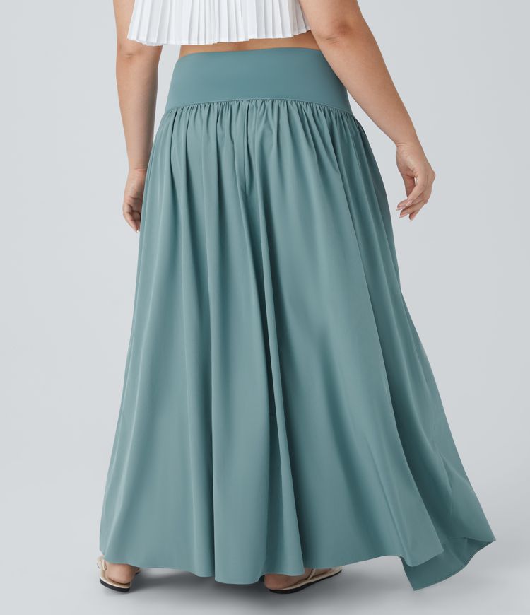 Breezeful™ High Waisted Plicated Split 2-in-1 Flowy Quick Dry Maxi Casual Plus Size Skirt