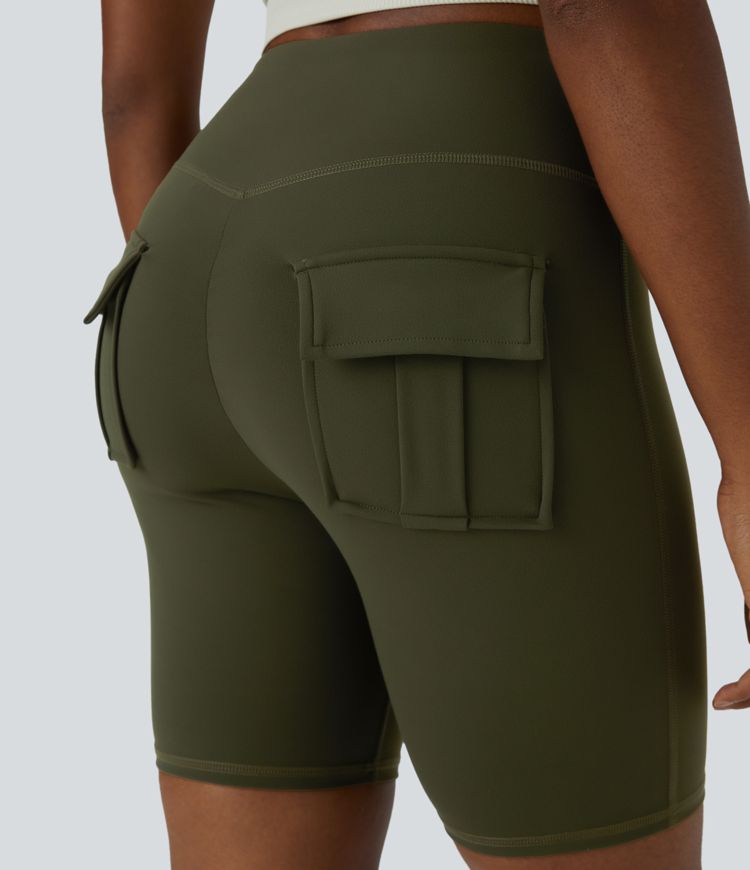 Pantalones Cortos Cargo Negros Con Múltiples Bolsillos Para Hombre