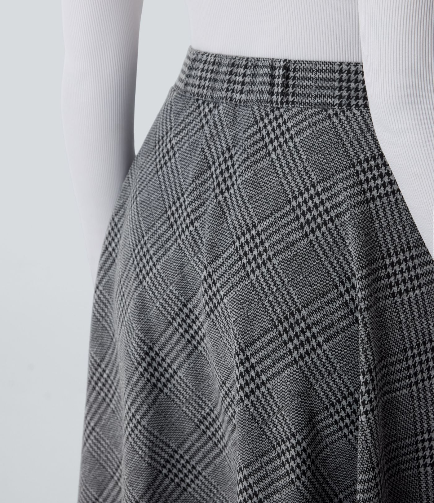 High Waisted Pocket Houndstooth Plaid Flare Midi Casual Skirt