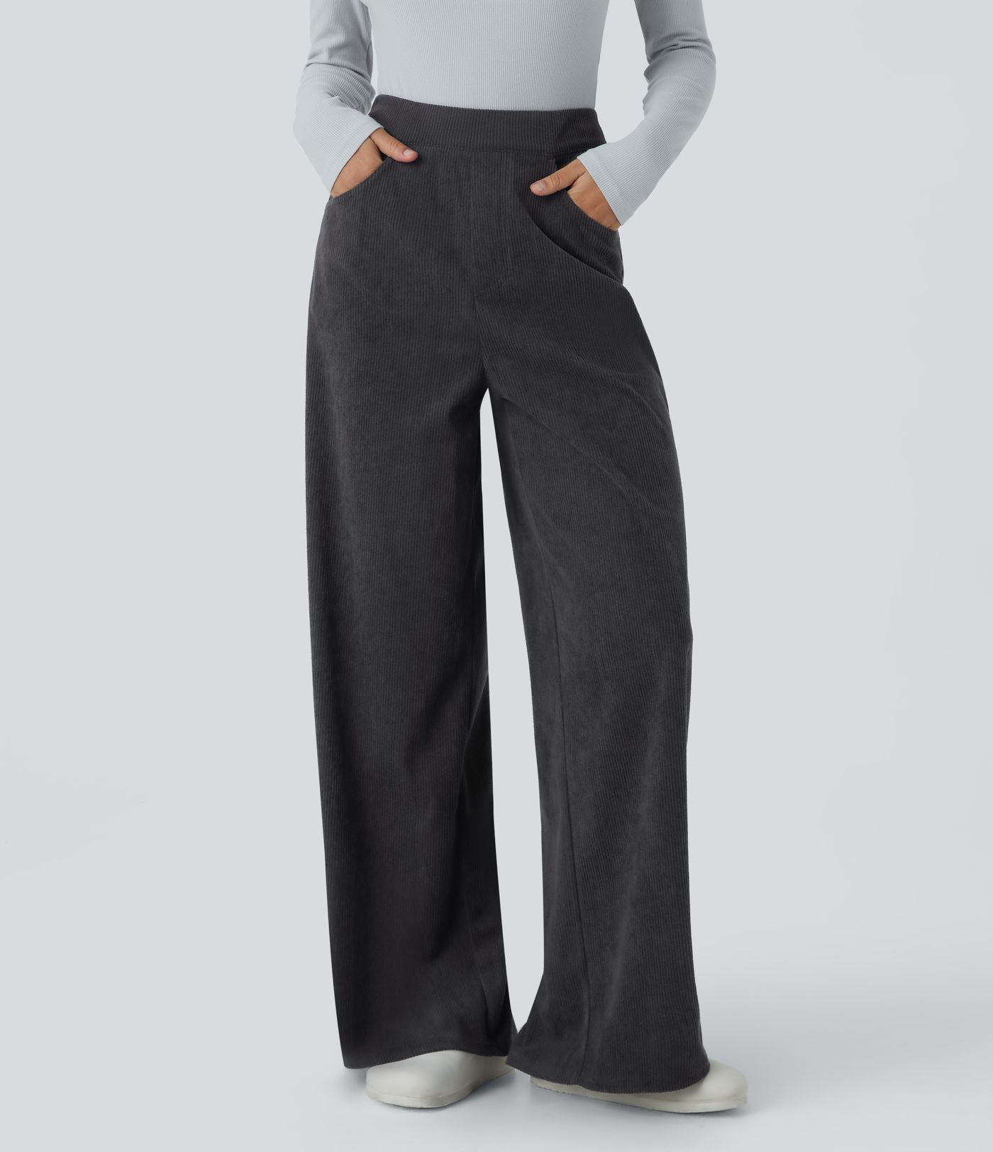 Hohe Taille Taschen Weite Bein Cord Arbeitshose