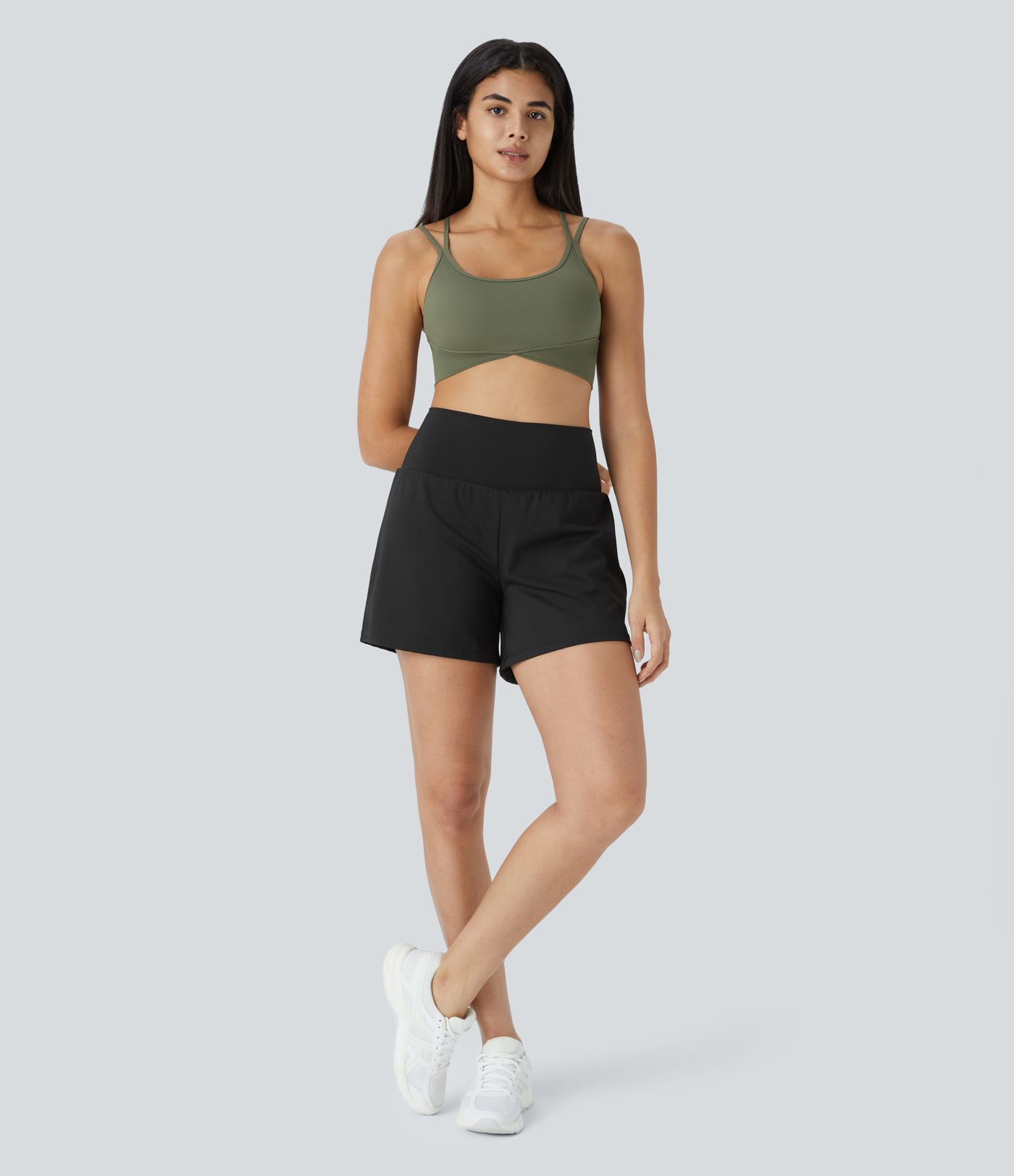 Super High Waisted Back Pocket & Side Hidden Pocket 2-in-1 Yoga Shorts 5''-Longer Length
