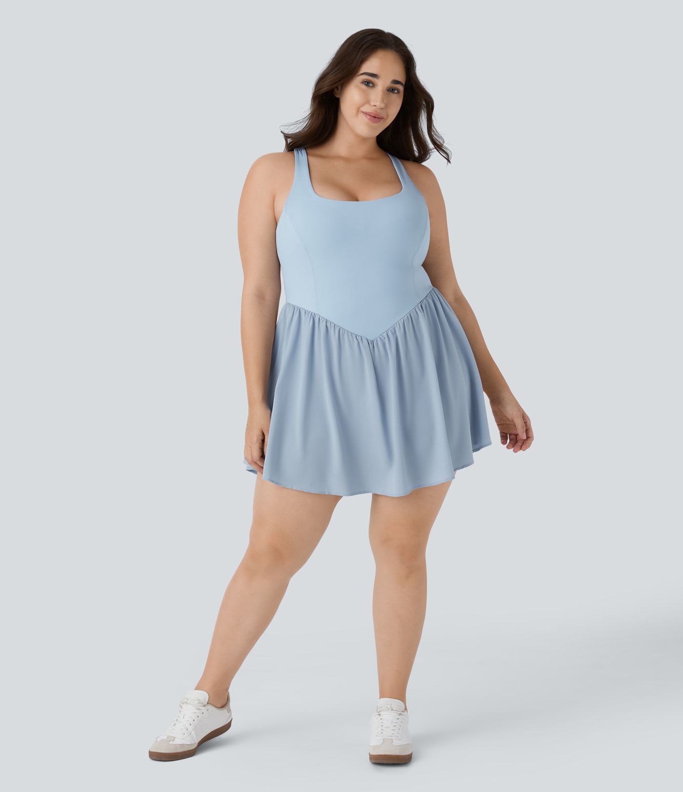 Breezeful™ Square Neck Backless Cut Out Crisscross Twisted Back 2-in-1 Side Pocket Corset Mini Quick Dry Flowy Casual Plus Size Dress