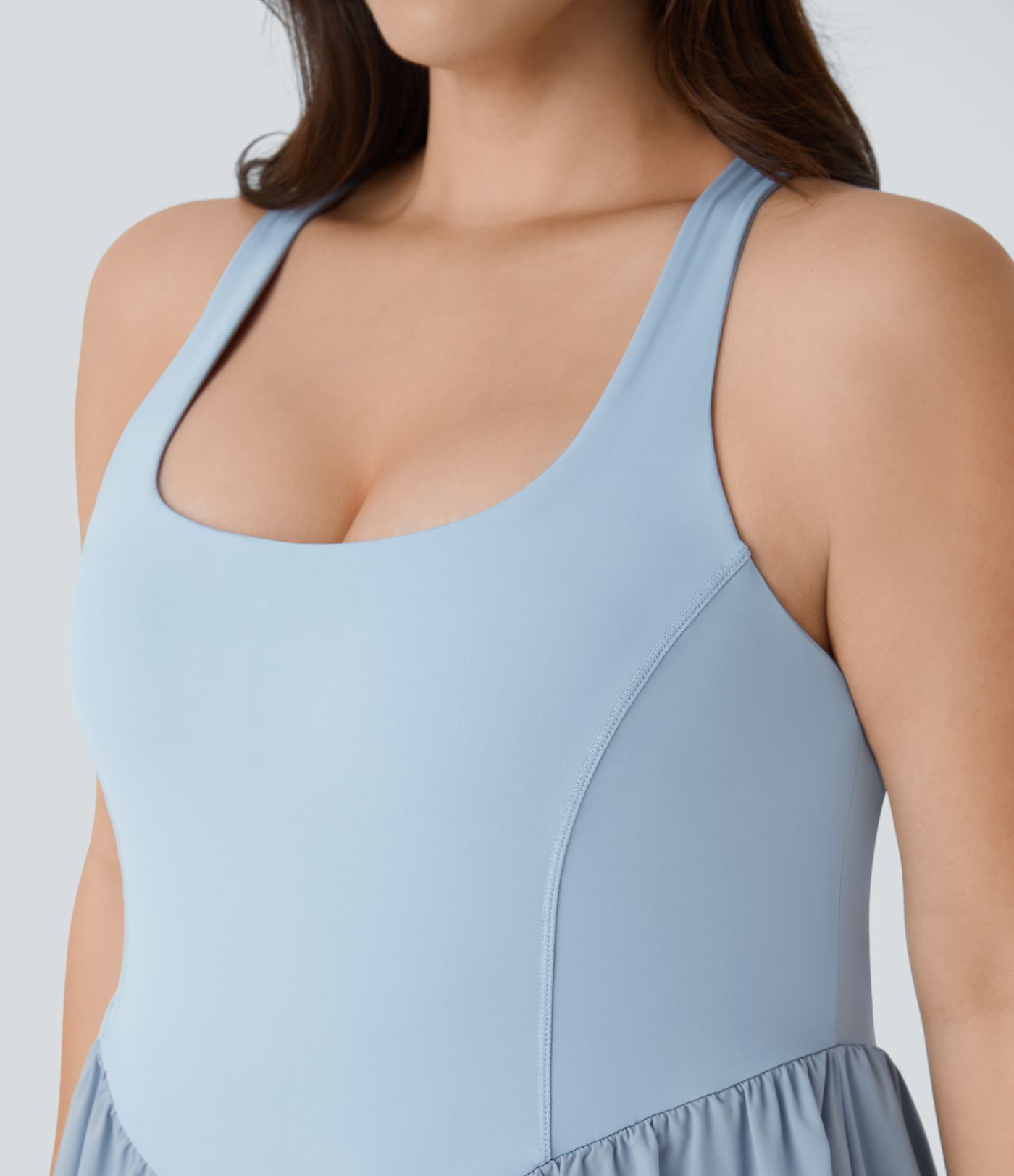 Breezeful™ Square Neck Backless Cut Out Crisscross Twisted Back 2-in-1 Side Pocket Corset Mini Quick Dry Flowy Casual Plus Size Dress