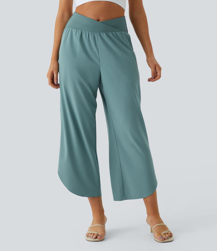 Breezeful™ High Waisted Crossover Plicated Side Pocket Split Quick Dry Resort Pants