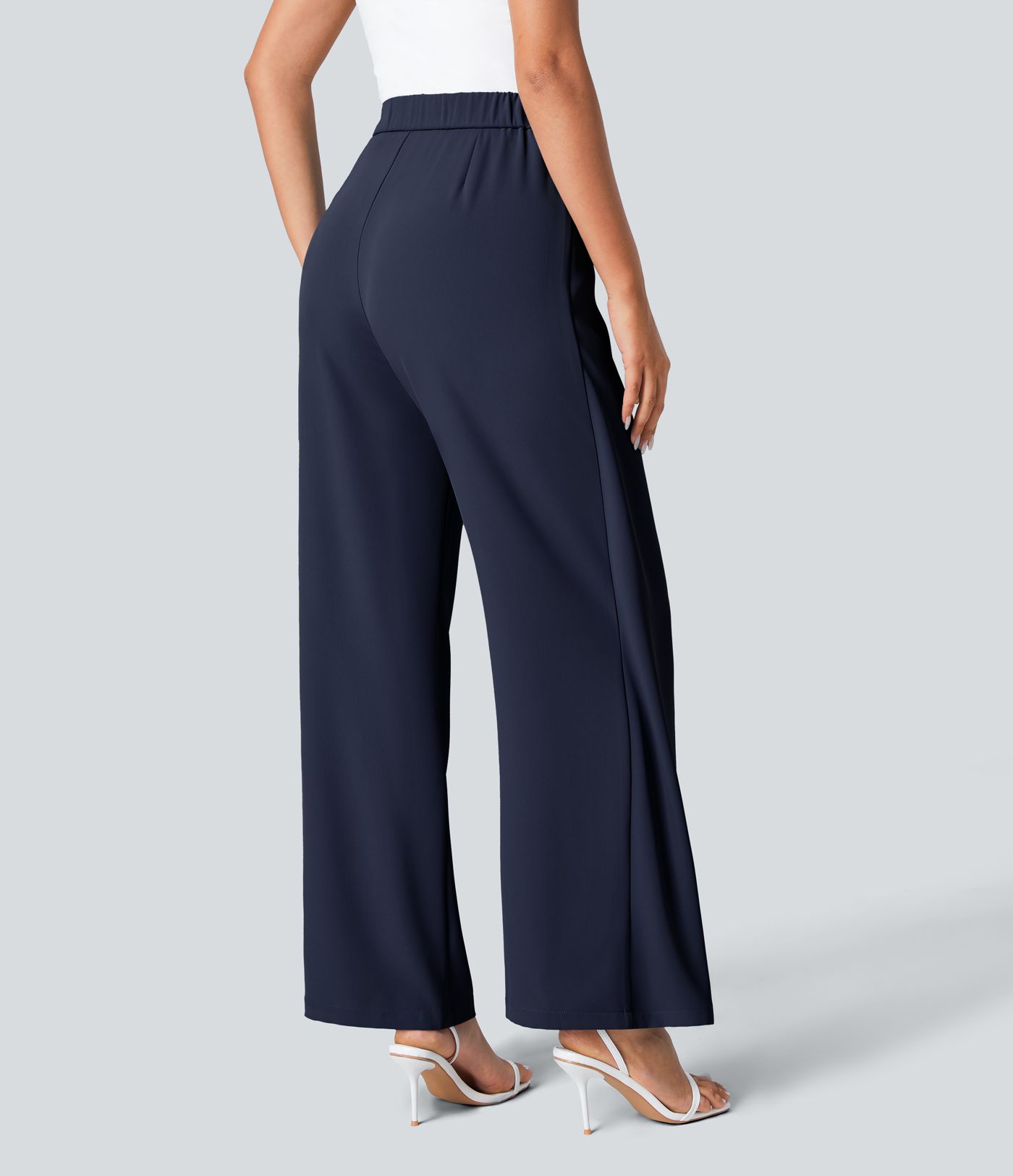 High Waisted Tie Side Wide Leg Women Suit Work Pants