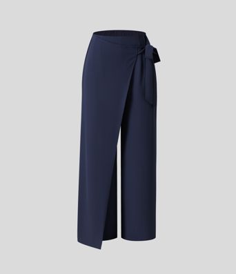 High Waisted Tie Side Wide Leg Women Suit Work Pants