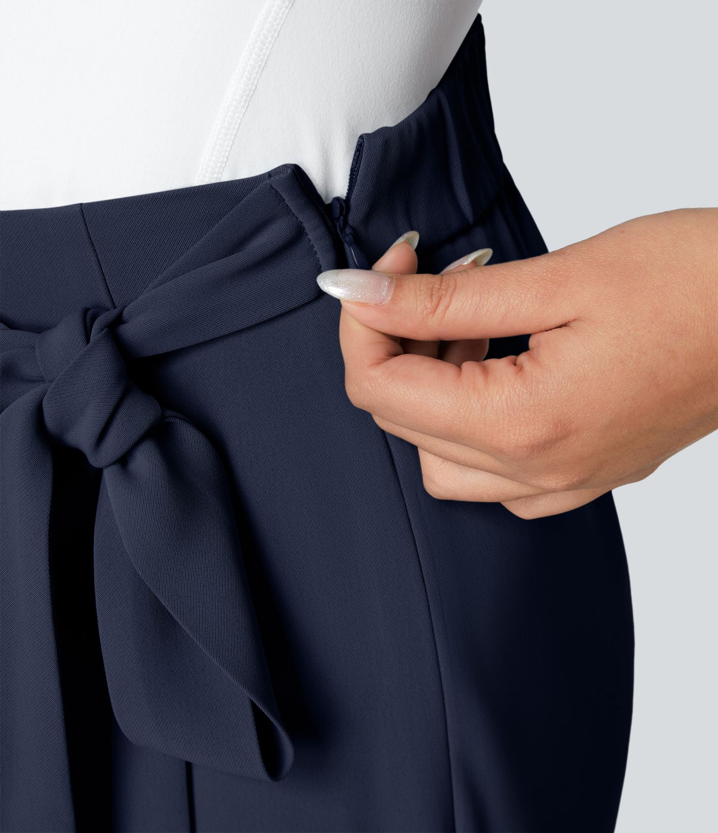 High Waisted Tie Side Wide Leg Women Suit Work Pants