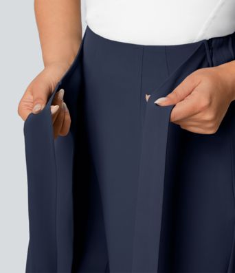 High Waisted Tie Side Wide Leg Women Suit Work Pants