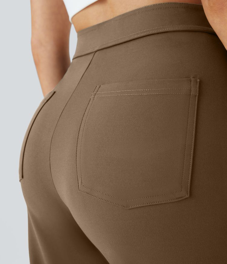 High Waisted Pockets Straight Leg Casual Pants