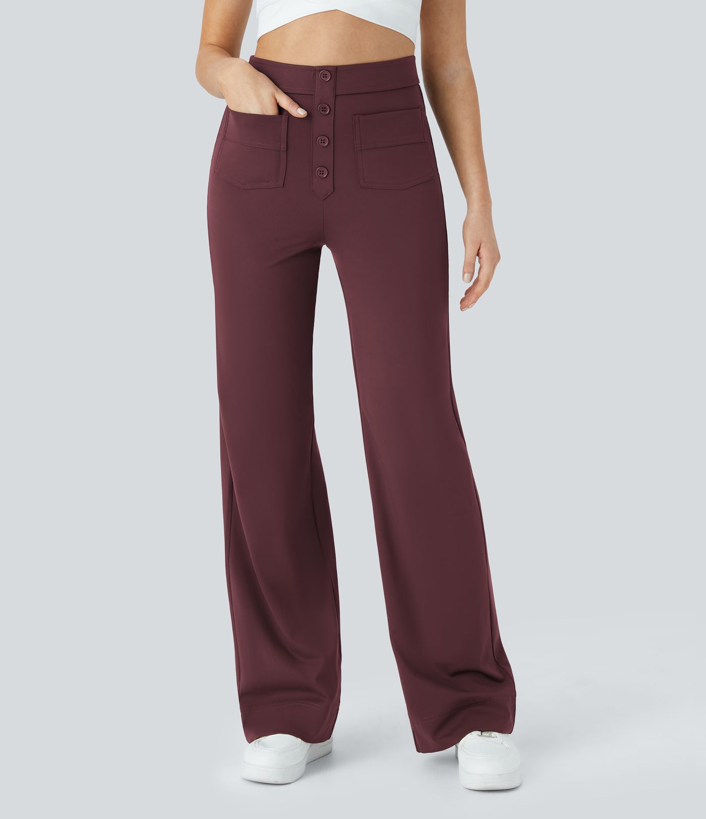 High Waisted with Pockets Straight Leg Stretchy Casual Pants