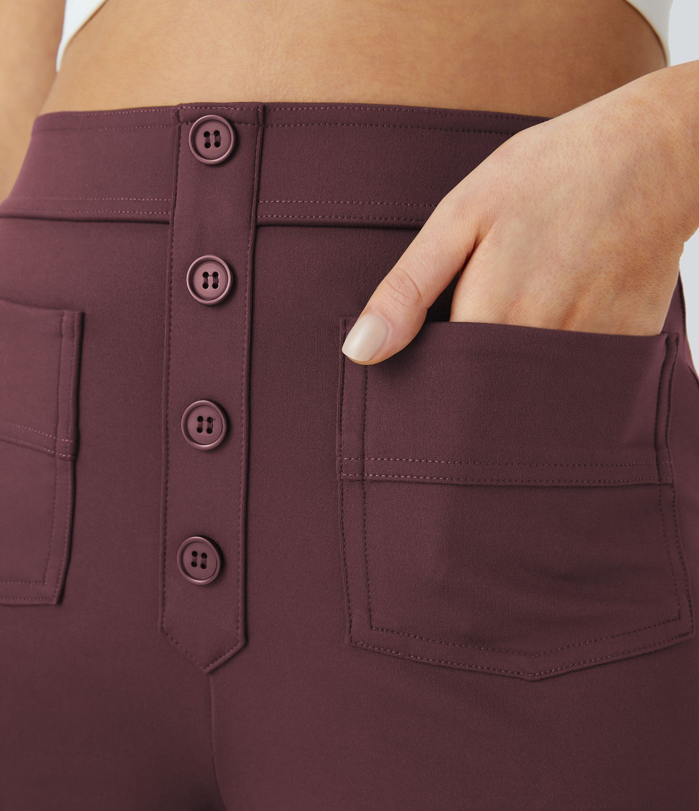 High Waisted with Pockets Straight Leg Stretchy Casual Pants