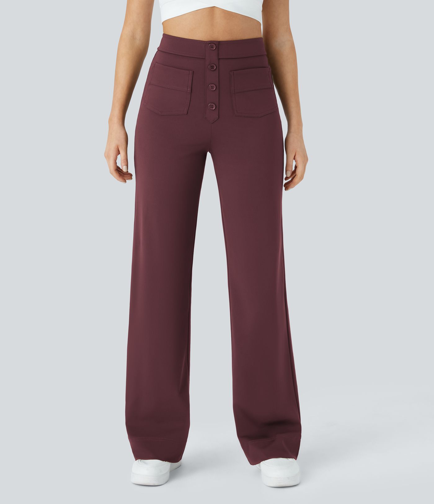 High Waisted with Pockets Straight Leg Stretchy Casual Pants