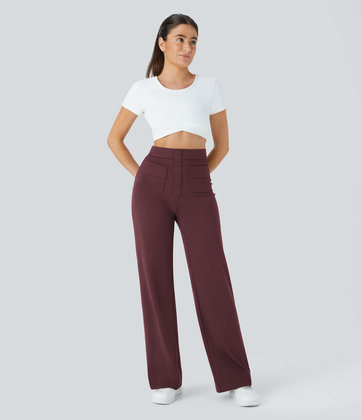 High Waisted with Pockets Straight Leg Stretchy Casual Pants