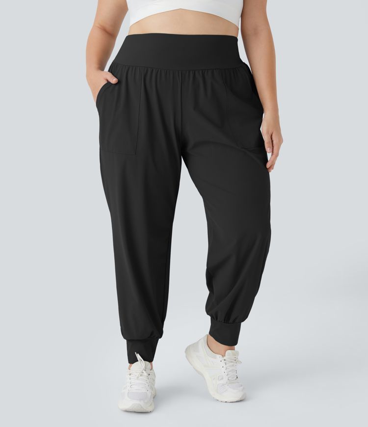 High Waisted Plain Side Pocket Yoga Plus Size Joggers