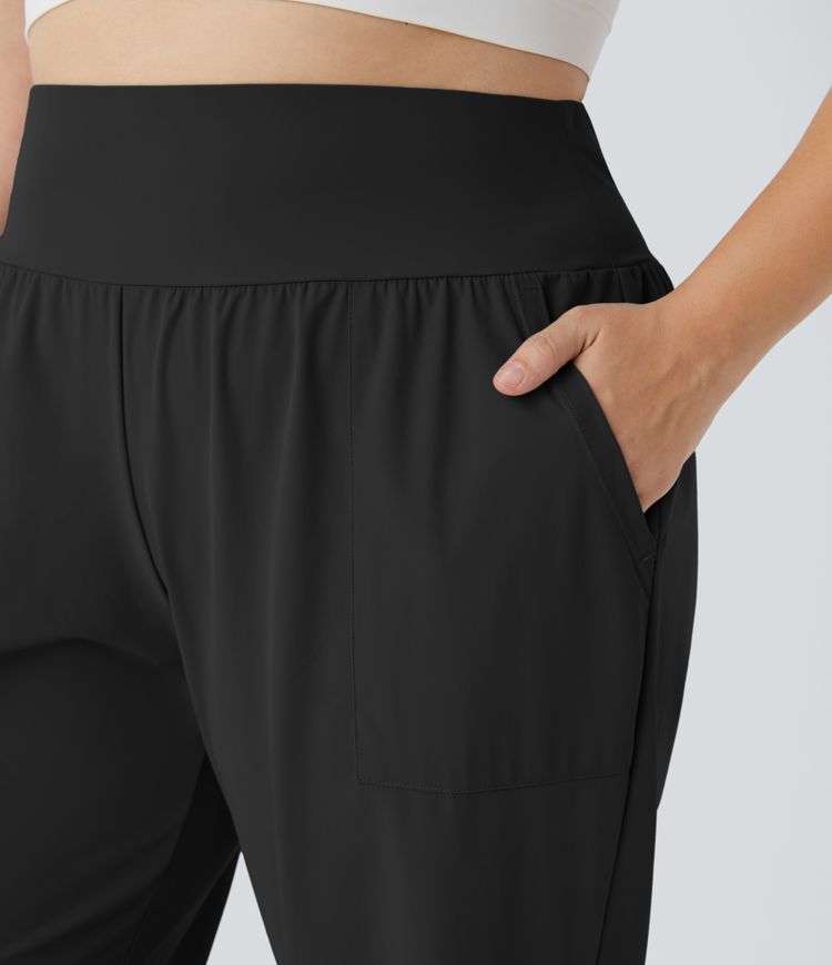 High Waisted Plain Side Pocket Yoga Plus Size Joggers