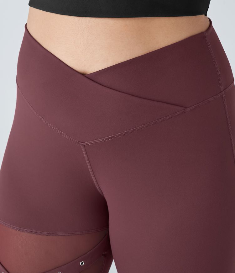  Short 17,5cm Biker Yoga à Taille Haute avec Poches Latérales et Ourlet Croisé à Toucher Frais