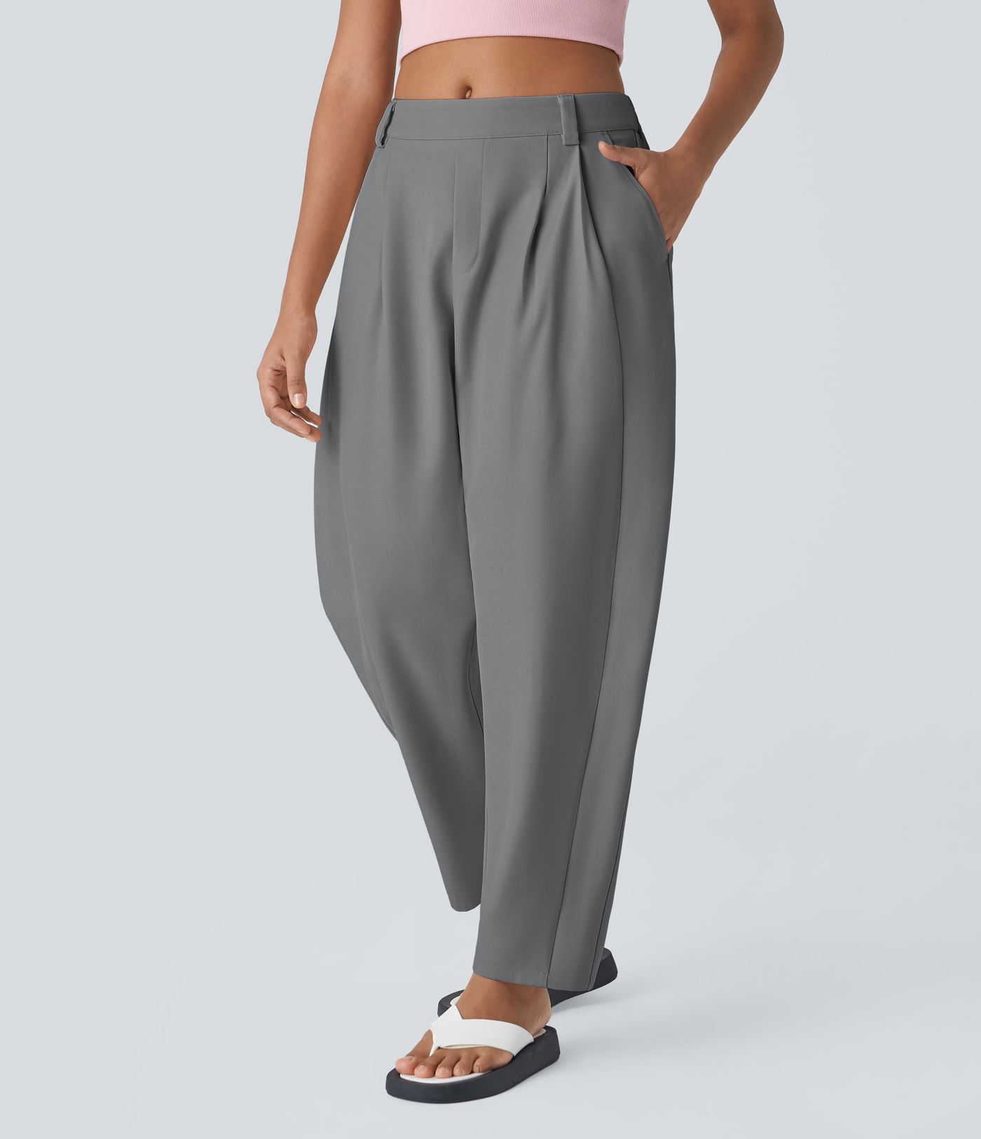 Pantalon tailleur Halara Flex™ barrel, taille mi-haute, avec poche