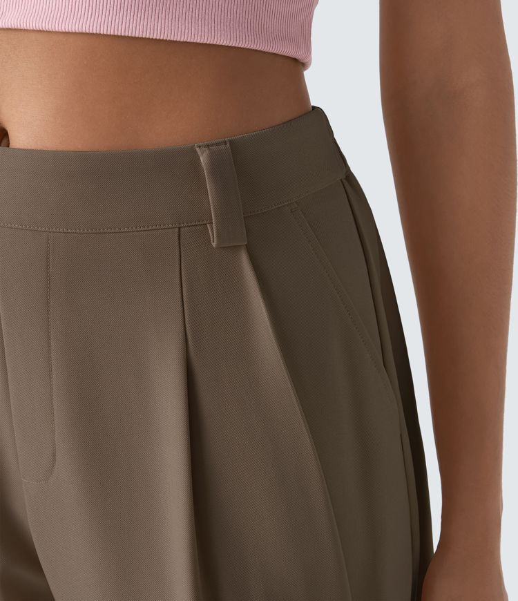 Halara Flex™ - Arbeits-Hose mit mittelhohem Bund, Seitentaschen und Barrel-Leg