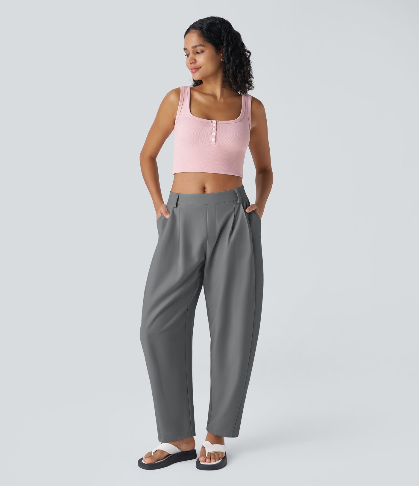 Pantalon tailleur Halara Flex™ barrel, taille mi-haute, avec poche