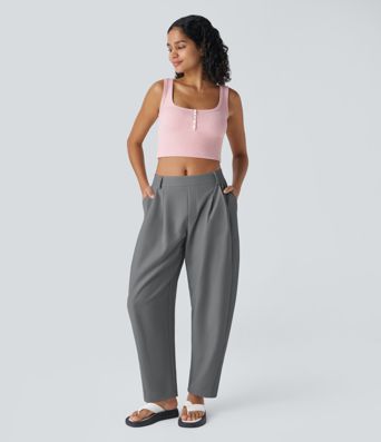 Pantalon tailleur Halara Flex™ barrel, taille mi-haute, avec poche
