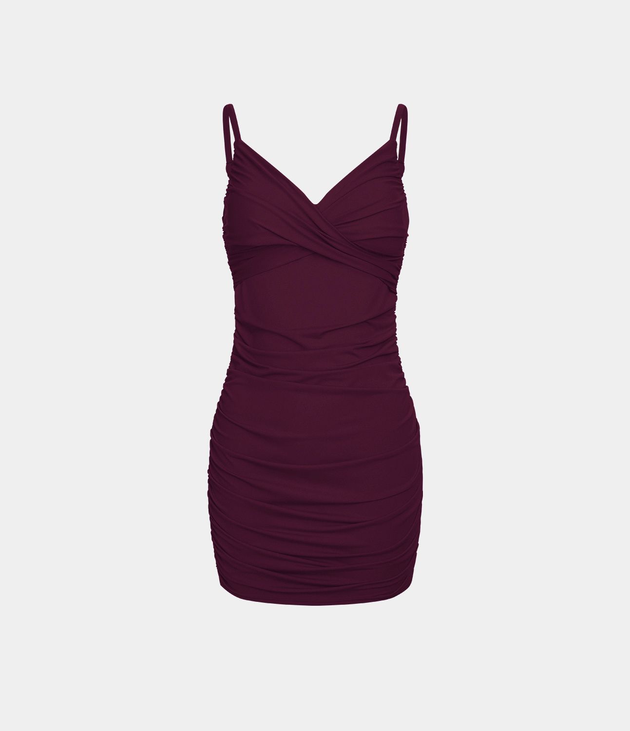 Deep V Neck Ruched Bodycon Mini Casual Dress