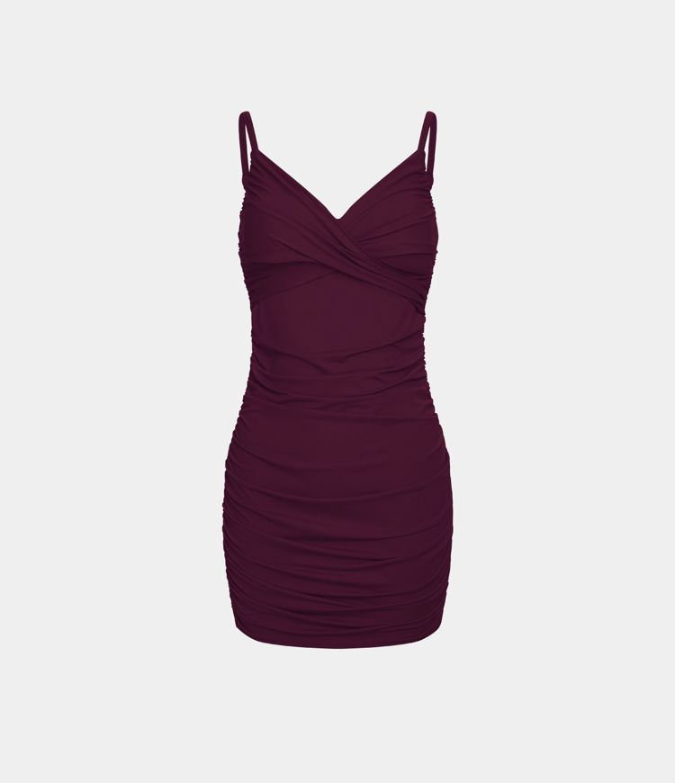 Deep V Neck Ruched Bodycon Mini Casual Dress