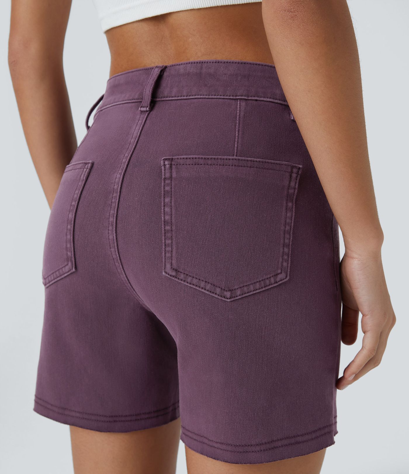 Halara Flex™ Mid Rise Button Zipper Multi-Pocket Colorful Stretch Knit Denim Casual Shorts 3''