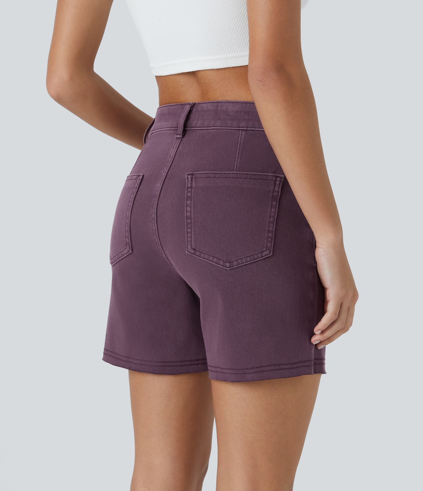 Halara Flex™ Mid Rise Button Zipper Multi-Pocket Colorful Stretch Knit Denim Casual Shorts 3''