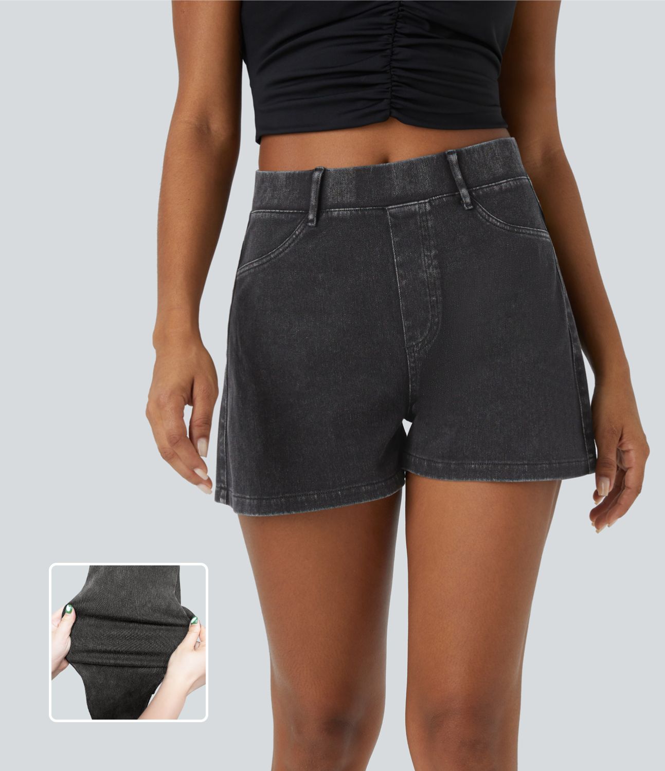 Halara Flex™ ハイウエスト バックサイドポケット ストレッチニットデニム カジュアルショーツ 2.5''