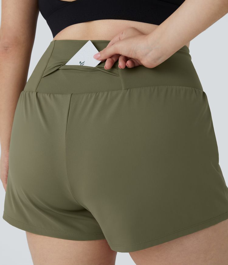Back Pocket Plus Side Hidden Pocket 2-in-1 Gym Plus Size Shorts 2.5''