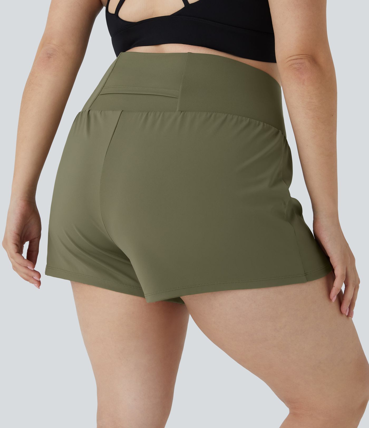 Back Pocket Plus Side Hidden Pocket 2-in-1 Gym Plus Size Shorts 2.5''