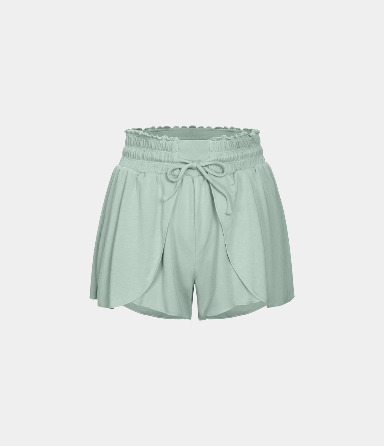 Shorts casuais de 3" com babados, cintura alta, elástico, cordão, corte fluido e estilo empilhado