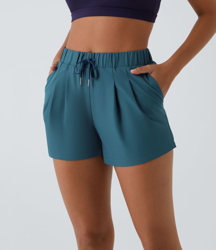 Short extensible taille mi-haute, taille à cordon, poche froncée, décontractés, 3"