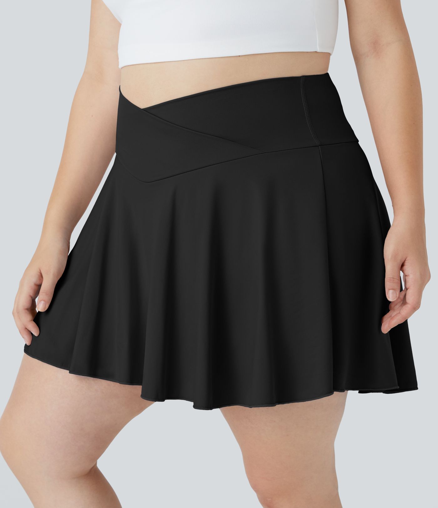 Softlyzero™ Airy Comfy High Waisted Crossover 2-in-1 Side Pocket Plus Size Flare  Tennis Skirt-UPF50+