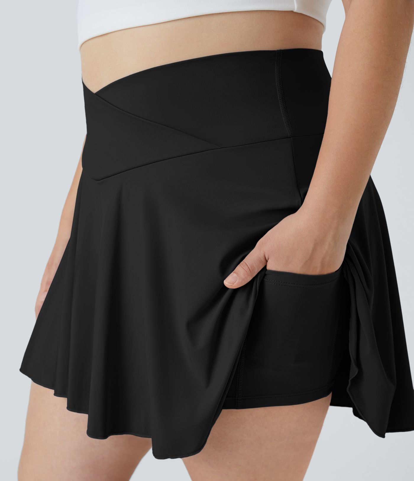 Softlyzero™ Airy Comfy High Waisted Crossover 2-in-1 Side Pocket Plus Size Flare  Tennis Skirt-UPF50+