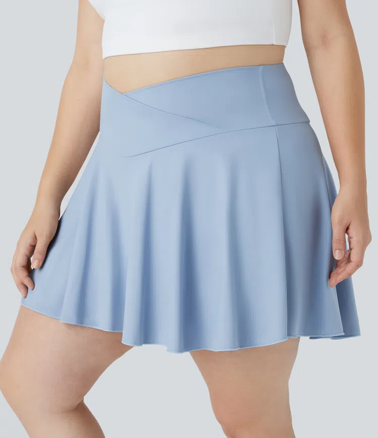 SoftlyZero™ Airy Comfy High Waisted Crossover 2-in-1 Pocket Plus Size Flare Cool Touch Tennis Skirt-UPF50+