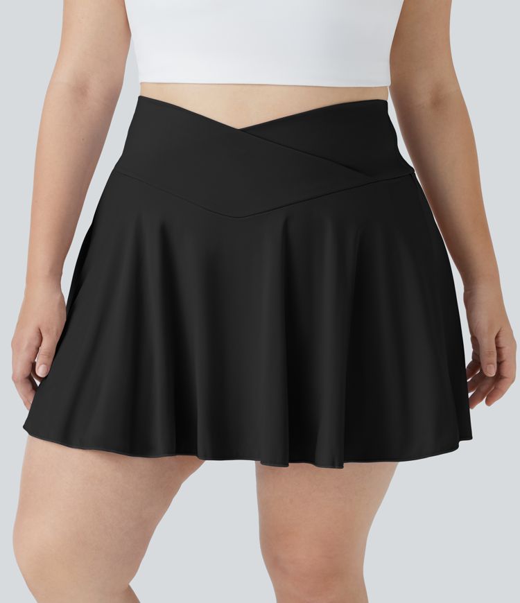 Softlyzero™ Airy Comfy High Waisted Crossover 2-in-1 Side Pocket Plus Size Flare  Tennis Skirt-UPF50+